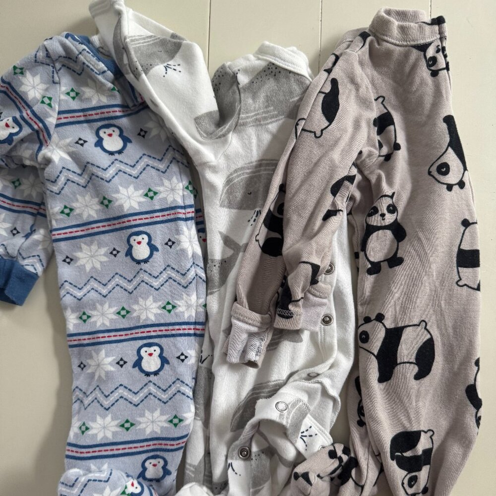 Three 0-3 mo pajamas - assorted brands